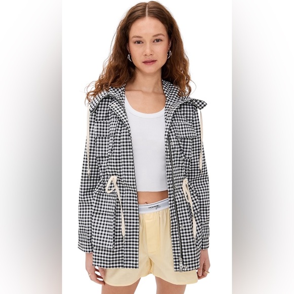 Nwot Avec Les filles black & white gingham check hooded zip up jacket sz medium - Picture 2 of 12